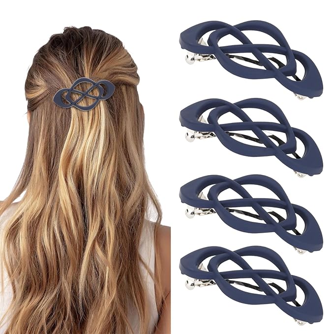 Navy Blue Hair Barrettes for Women 4packs Hair Clips French Hair Barrette Clip for Girls Vintage Hair Clips for Thick Thin Long Short Hair Stylish Hair Accessories for Women Girls