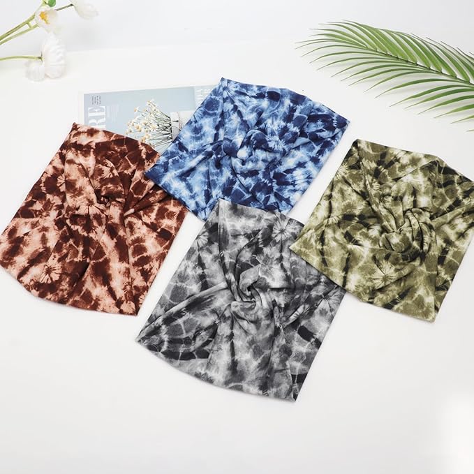 DRESHOW 4 Pack Turban Headbands for Women Wide Vintage Head Wraps Knotted Cute Hair Band Accessories