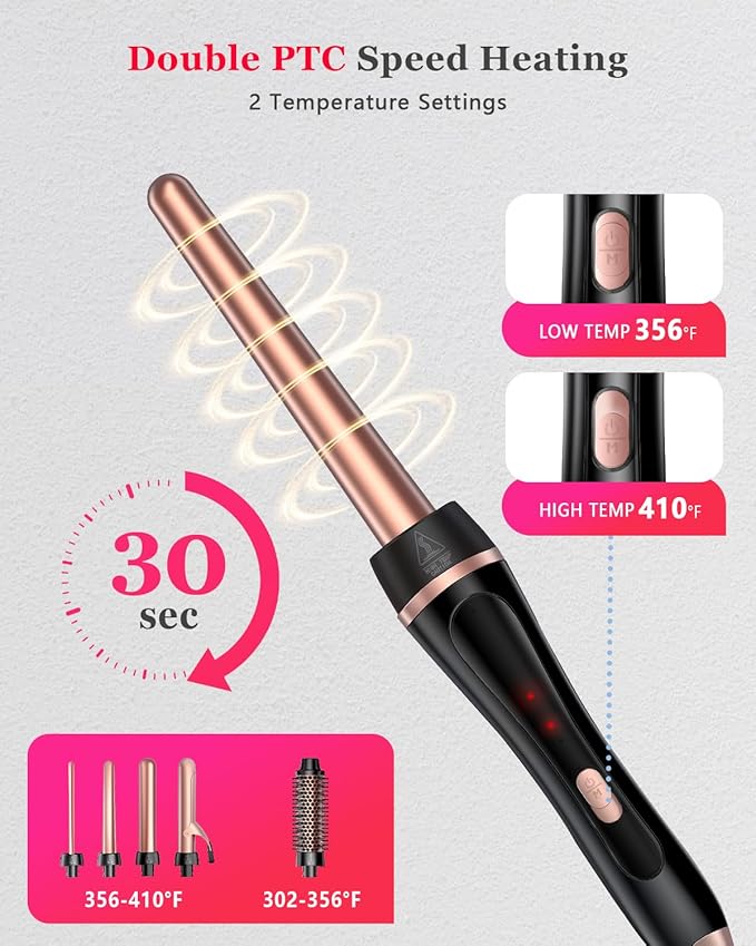 5 in 1 Curling Iron, Hair Curling Wand Set Thermal Brush 4 Interchangeable Ceramic Curling Wands (0.35"-1.25”) Fast Heat Up Dual Voltage Christmas Birthday Hair Tool Gifts for Women Travel