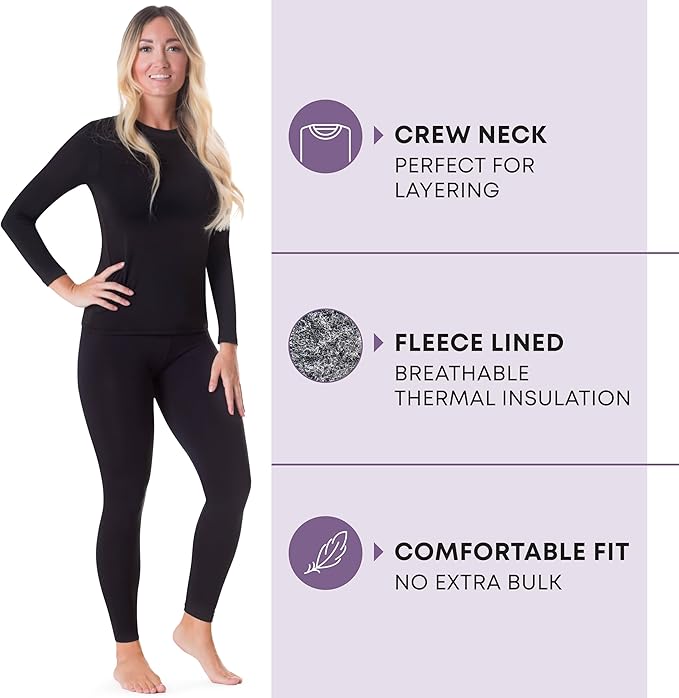 Rocky Thermal Underwear Women Long Johns Womens Thermals Top Bottom Set Fleece Lined Under Wear Clothes Base Layer Thermals