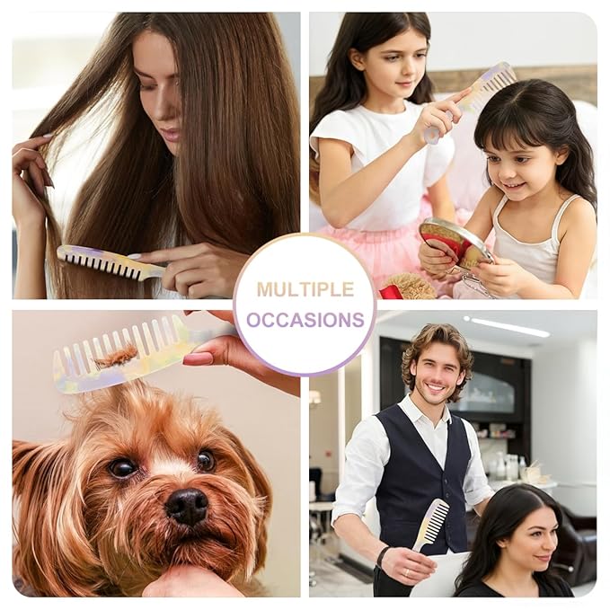 Large Wide Tooth Hair Comb 7.3 in, LADYAMZ [Tortoise Shell] Cellulose Acetate Round Tooth Comb for Straight/Curly Hair,Short/Long Hair Women Men or Kids, Easy Detangling Wet or Dry, Anti-static