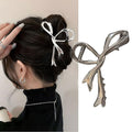 Silver Ribbon Bow Metal Hair Clips, Alloy Elegant Non-Slip Strong Hold Grip Jaw Clip for Thick and Thin Hair