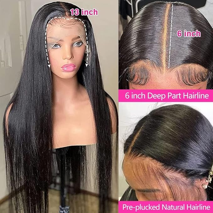 13x6 Straight Lace Front Wigs Human Hair HD Transparent Lace Front Human Hair Wigs for Woman Brazilian Lace Frontal Wigs Glueless Wigs Pre Plucked Natural Color 32 Inch
