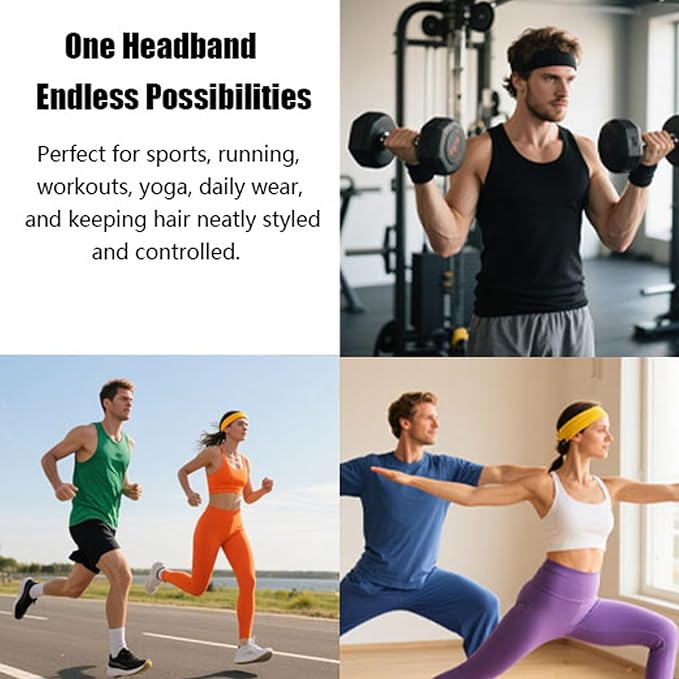 3 Pack Headbands for Women - Short Hair Bandana Headbands, Non Slip Elastic Sweat Hairbands, Soft Fabric Hair Wraps for Girls - Suitable for Workout, Yoga, Running & Sport