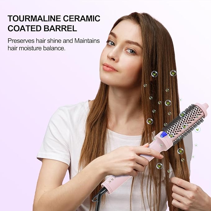 K&K 1.7 Inch Cool-AIR TECH Hair Styling Tool Bounce Brush, Heated Thermal Round Brush with Negative Ion Technology, Multiple Heat Settings for Blowout Look with Hair Care (Pink, 1.5 Inch)