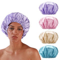 Smilco 4 Pack Shower Caps for Women, Reusable Waterproof Double Layer Bath Cap, Large EVA Elastic Hair Cover for Shower, Fits Long Hair & Braids, for Spa & Home