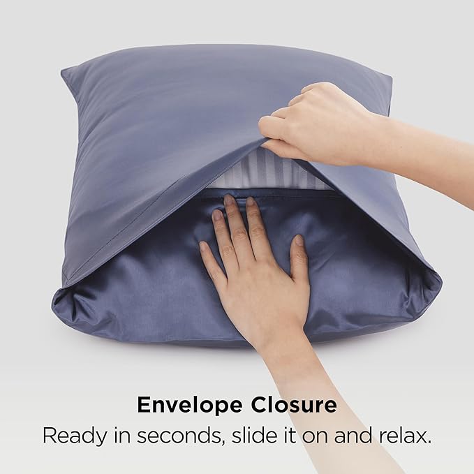 Bedsure Satin Pillowcase 2 Pack Similar to Silk Pillow Cases Standard Size, Pillow Case for Sleeping Women with Envelope Closure, Gifts for Women Men, Blue Granite, 20x26 Inches, 2pcs