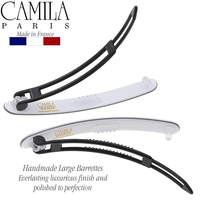 Camila Paris CP3375 French Hair Barrettes Clips for Women, Handmade, Girls Side Slide-in Barrette Clip, Hair Accessories for Women. Strong Hold No Slip Grip Fashion Durable Styling, Made in France