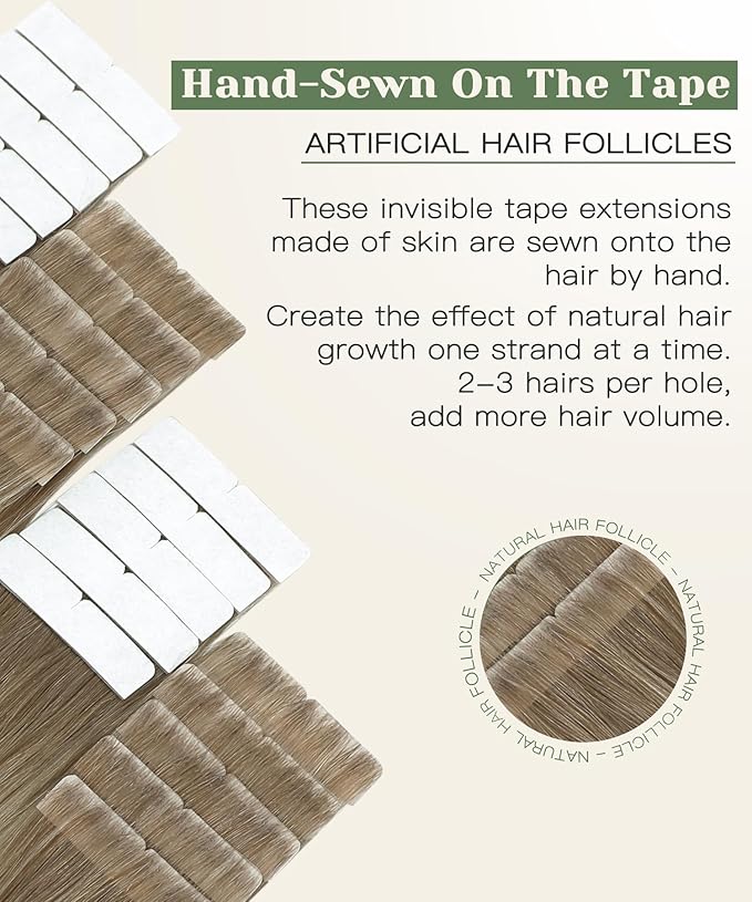 SURNEL Injected Tape in Hair Extensions Human 16Inch Ash Brown to Platinum Blonde Invisible Tape in Extensions 20 Pcs 35g(#860,16)
