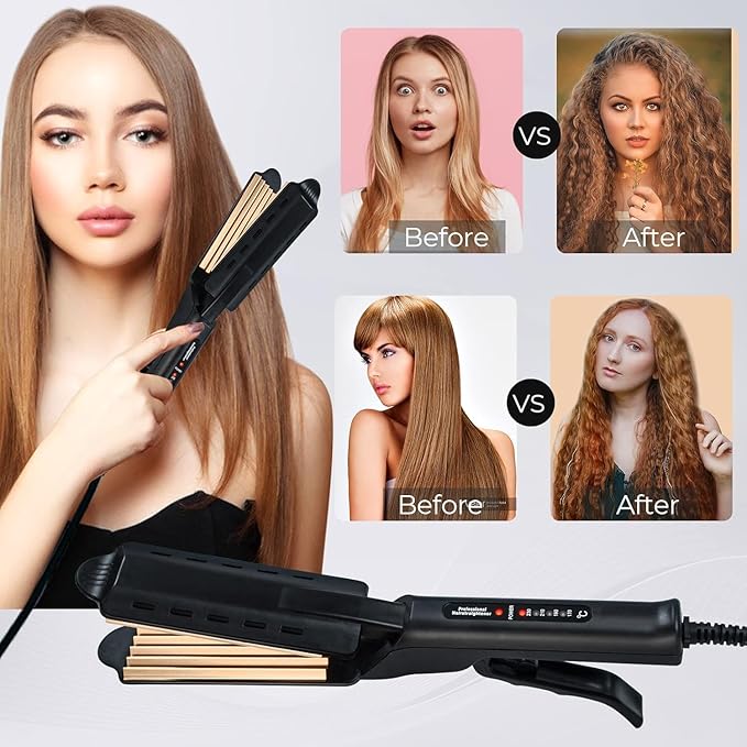2 Inch Hair Crimper for Volumizing & Textured Styles, Ceramic Crimping Iron with Anti-Static Technology, 4 Adjustable Heat Settings 300°F-450°F, 110-240V Travel Hair Styling Tool for Women