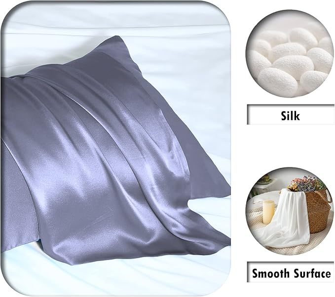 Mulberry Silk Pillowcase for Hair and Skin Pillow Case with Hidden Zipper Soft Breathable Smooth Cooling Silk Pillow Covers for Sleeping (Grayish Blue, King（20"X 36"）)