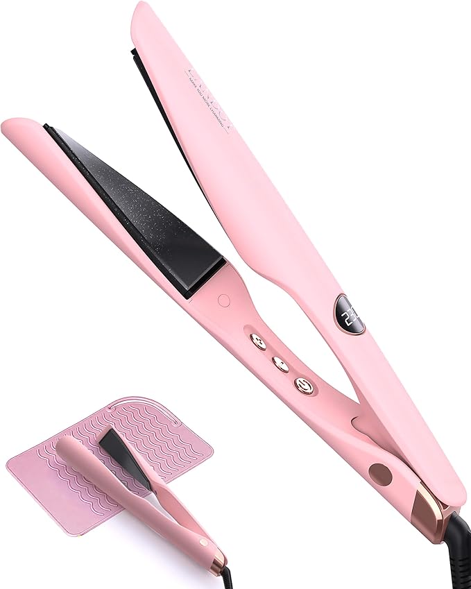 LANDOT 2-in-1 Hair Straightener and Curler - Upgrade Twist Flat Curling Iron for Sleek Straight, Bouncy Curls, Beach Waves, Tourmaline Ceramic, Dual Voltage, Adjust Temp 250-450°F for All Hair Types