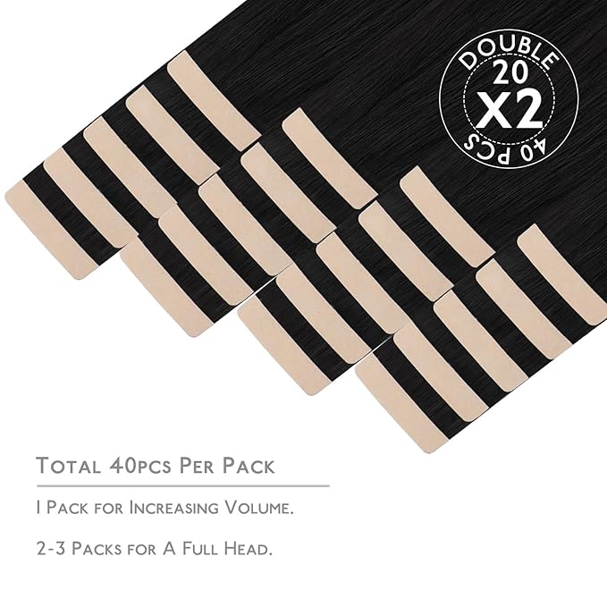 WENNALIFE Tape in Hair Extensions Human Hair, 40pcs 60g 10 inch Jet Black Remy Hair Straight Tape in Extensions Invisible Reusable Real Hair Extensiones De Cabello Humano