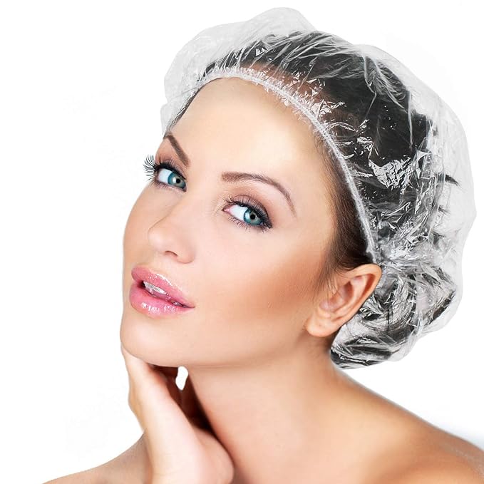 Disposable Shower Caps 100 Pcs - Multi-Purpose Thickening Elastic Bath Cap Plastic Waterproof Clear Shower Caps Bath Shower Hair Caps Women Spa,Home Use, Hotel and Hair Salon, Portable Travel(18.1")
