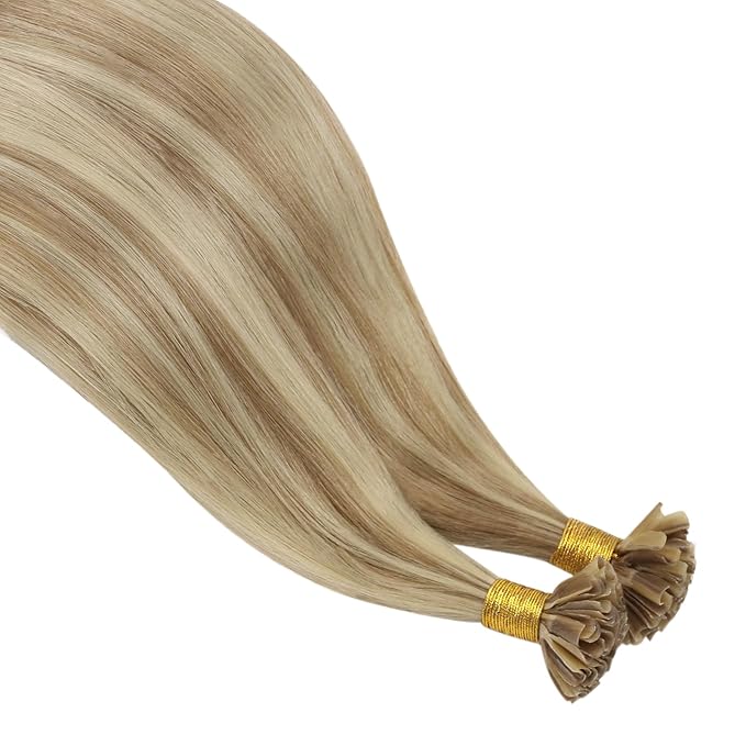 YoungSee U Tip Hair Extensions Highlight Golden Blonde and Medium Blonde Human Hair Utips Extensions for Thin Hair Highlight K Tips Human Hair Extension Silky Straight Hot Fusion 16inch 1G/S 50G