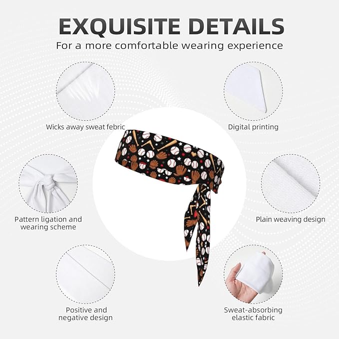 Men's Women Red Black Baseball Sports Sweat Band Multi Style Cool Head Ribbon Headdress for Yoga Travel Spa