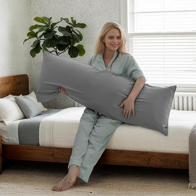 Body Cooling Pillow Cases Cover, Bamboo Rayon Dark Grey Body Pillowcases with Zipper Closure, Cool and Breathable Pillow Case for Hot Sleepers and Night Sweats, 20x54 inches