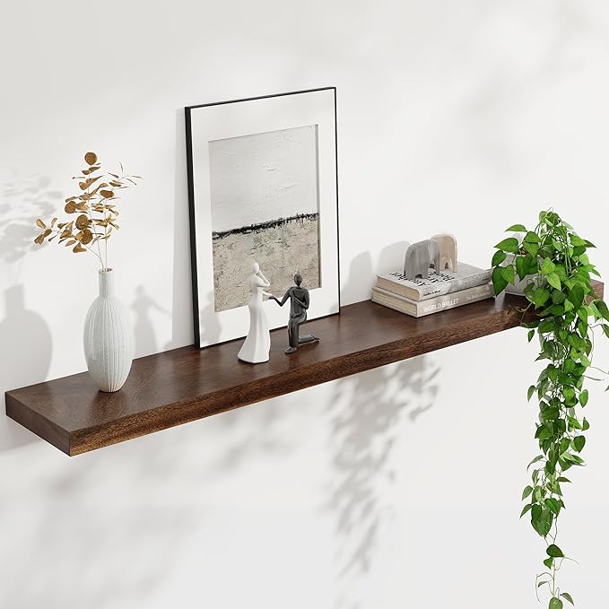 Floating Shelves for Wall, USA-Sourced Walnut Wood 48 Inch Long Wall Shelves, Natural Wooden Wall Mounted Picture Ledge Shelf, Nursery Book Storage Shelf Kids Bookshelf, Display Shelf for Bathroom