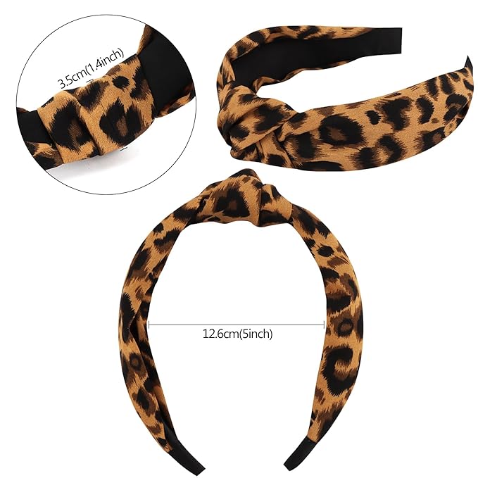 VELSCRUN Headbands for Women 7 Pcs Different Dark Leopard Color Knotted Solid Pearl Head Bands Non Slip Hair Band Stuff for Teen Girls Womens Trendy Fashion Diademas Para Mujer Hair Accessories