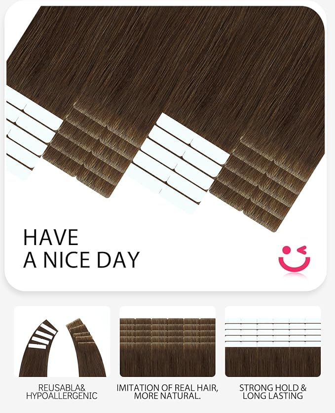 Youngsmile Insert Tape in Hair Extensions Injection Human Hair Extensions #4 Chocolate Brown Invisi Edge Tape ins Remy Human Hair 22 Inch Injected Hair Tape in Extensions 20pcs 50g Straight (#4,22'')