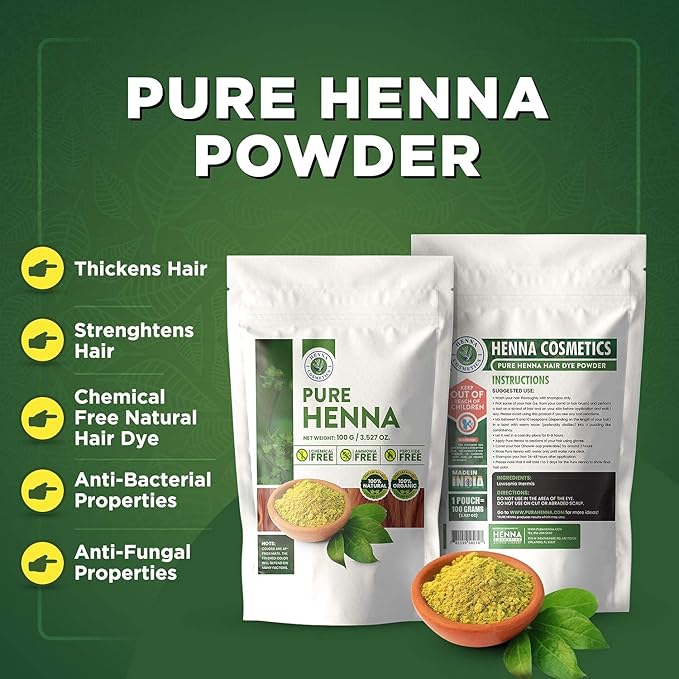 Henna Cosmetics Henna Hair Color & Beard Dye for Men | Brown Red Henna Powder for Hair | Organic Hair Dye without Chemicals | 100 Grams / 3.52 Ounce
