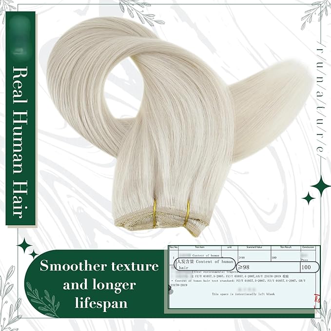 RUNATURE Blonde Human Hair Clip in Extensions, 18 Inch Clip in Hair Extensions Real Human Hair, Remy Straight Hair Clip Ins, Tangle Free Hair Natural Looking, 50g 3pcs #800 Platinum Blonde