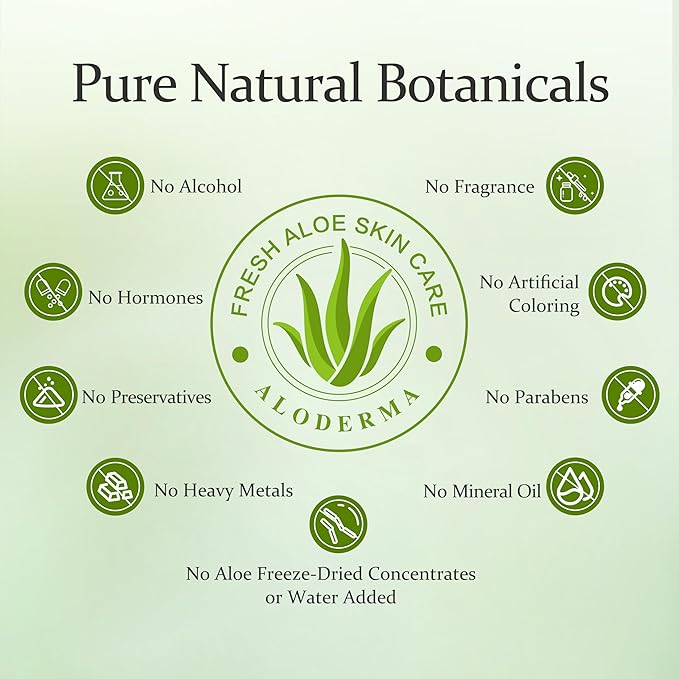Aloderma 99% Organic Aloe Vera Gel Made within 12 Hours of Harvest - Pump Bottle - Lightweight Aloe Gel for Face and Body, Soothing and Hydrating Sunburn Relief, Great for Scalp & Hair - 6 x 10.6oz