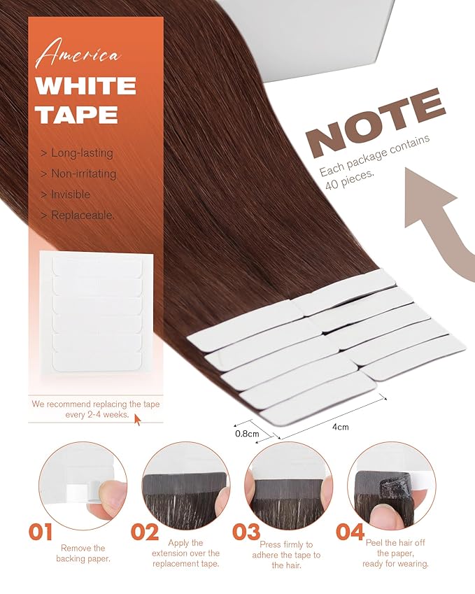 Sunny Hair Tape in Hair Extensions Human Hair, 24inch 40Pcs Auburn Brown Human Hair Tape in Extensions Remy Invisible Tape ins Human Hair Extensions Straight