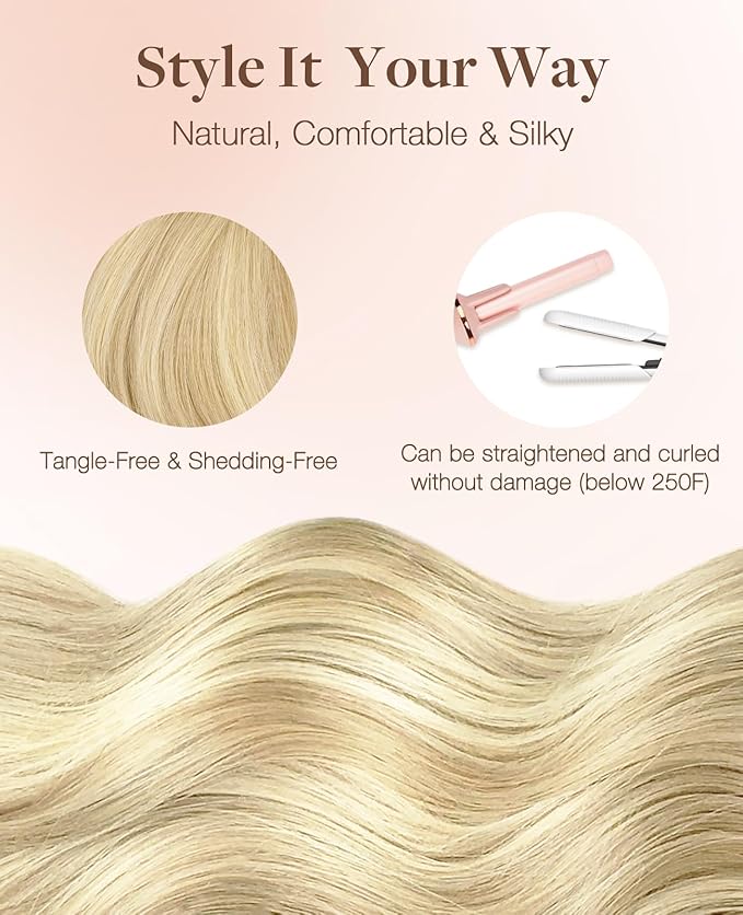 GOO GOO Invisi Edge Tape in Hair Extensions Human Hair, 18AT60A Pearl Ash Blonde Highlights, 6pcs 22inch 18g, Virgin Remy Hair, Seamless Injected Tape, Natural Look