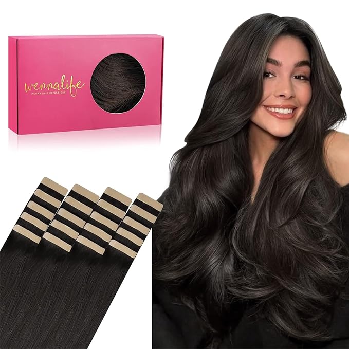 WENNALIFE Tape in Hair Extensions Human Hair, 20pcs 30g 10 inch Dark Brown Remy Hair Extensions for Women Tape Ins Straight Extensiones De Cabello Humano Skin Weft