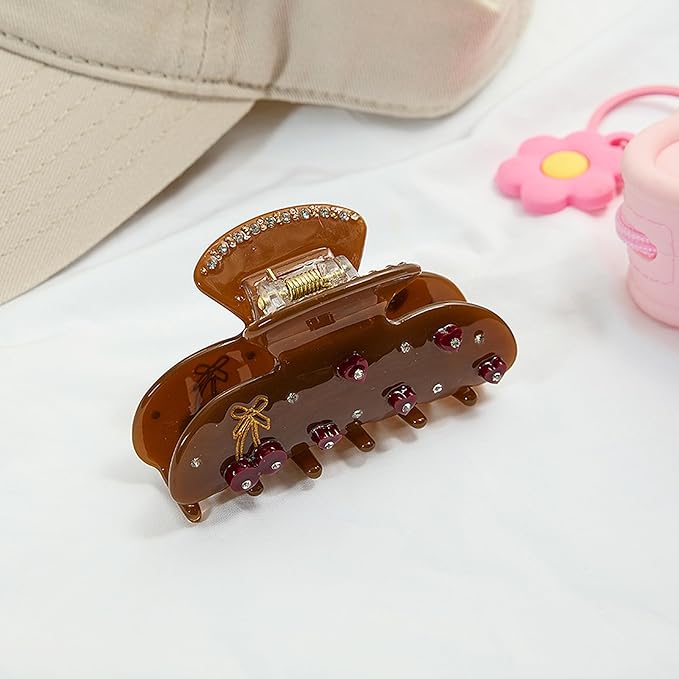 Acrylic Hair Claw for Women Girls with Rhinestone Heart Design Large Hair Clip, Strong Hold Claw Clip for Thick Hair, Aesthetic Daily Hair Accessories 1PC