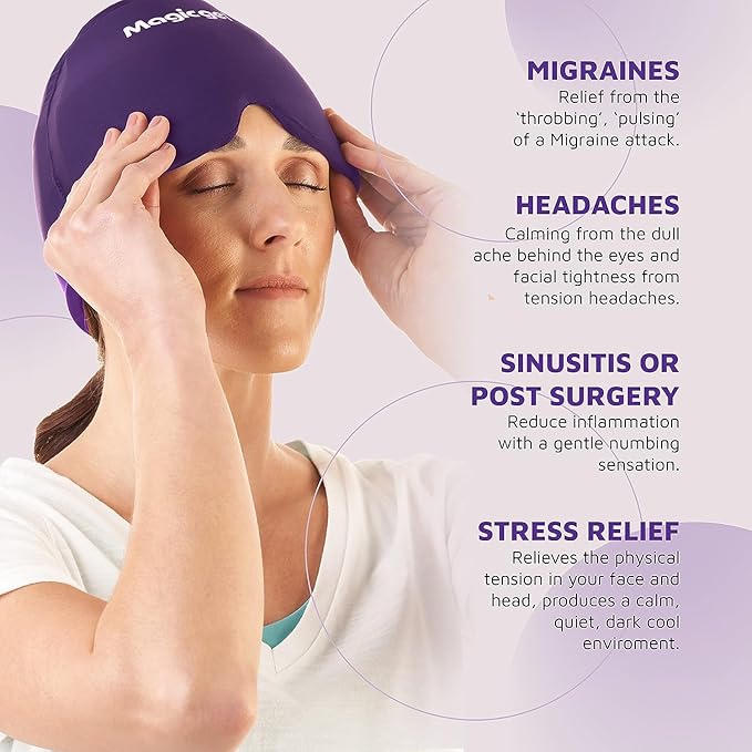 Magic Gel Migraine Ice Head Wrap | Real Migraine & Headache Relief | The Original Headache Cap | Cold, Comfortable, Dark & Cool; Endorsed by Physicians, Loved by Thousands (Purple)