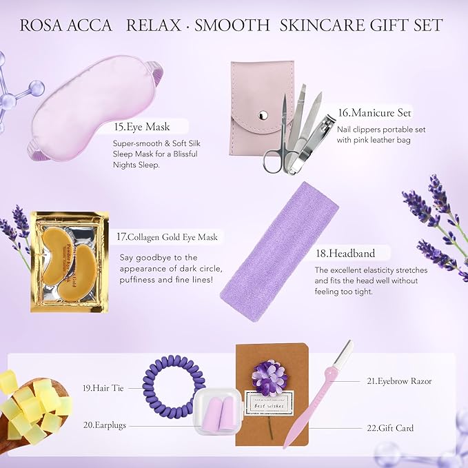 Skin Care Set for Women, 28Pcs Skin Care Kit includes Face Cream, Essential Oil, Scented Candle, Lavender Scented, Spa Birthday Gifts for Women, Mother's Day Gift