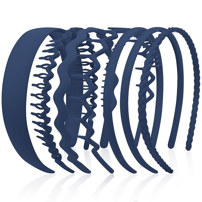 VELSCRUN 7 Pcs Different Headbands for Women Navy Blue Hair Bands for Women's Wavy Curly Hair Non Slip Plastic Head Bands with Teeth Comb Headband Face Wash Hair Accessories Gifts for Women Gilrs