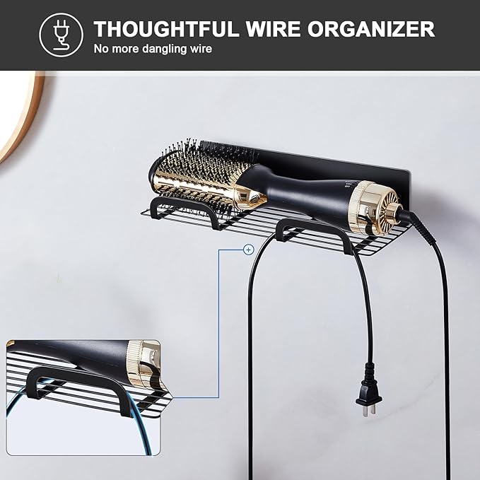 Straighteners Holder Wall Mounted Metal Hair Dryer Holder for Curling Wands Accessories Adhesive Curling Iron Holder Hair Tool Organizer for Vanity Bathroom Barber Shops (Black)