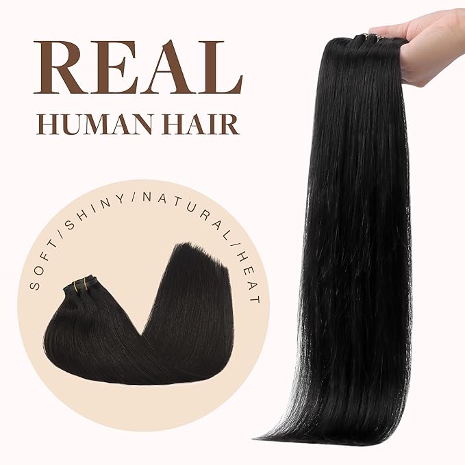 GOO GOO Clip in Hair Extensions Real Human Hair, Remy Human Hair Extensions Clip ins for Women, Natural Human Hair, 14inch 130g 9Pcs, 1B Natural black