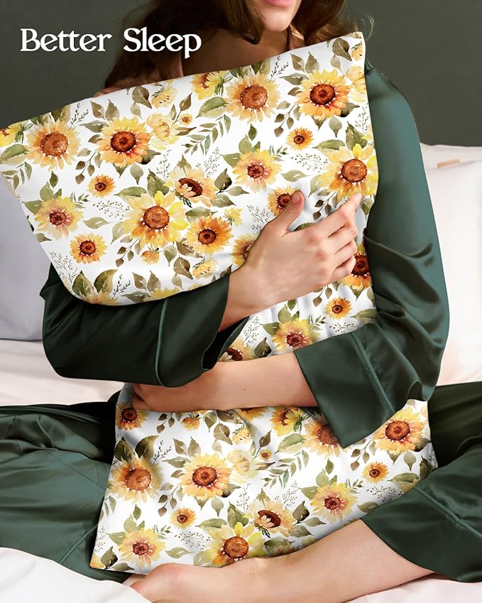 2 Pack Mulberry Silk Pillowcase for Hair and Skin - Standard Size 20 x 26 Inches with Hidden Zipper Sunflower 19 Momme Soft Sleeping Silk Pillow Case for Women, Moms