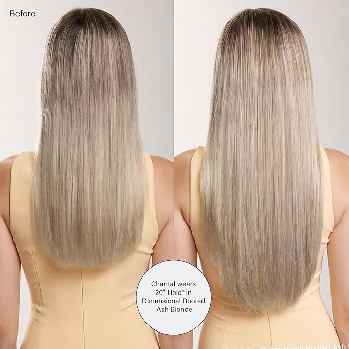 Luxy 100% Remy Human Hair – Halo Clip-In Hair Extensions –Natural Looking Volume & Length - One-Piece - Easy 5-Min Application 150 grams 12" Dimensional Rooted Ash Blonde