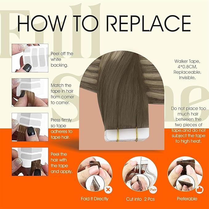Full Shine Tape ins Human Hair Extensions Color 7 Brown Ombre 1000 Blonde And 7 Brown Human Hair Extension Tape ins 16 Inch Invisible Seamless Remy Tape Hair Extensions for Wedding 50Gram 20Pcs
