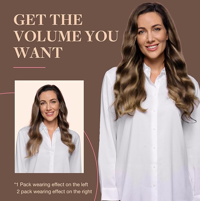 GOO GOO Clip in Hair Extensions Real Human Hair, Remy Human Hair Extensions Clip ins for Women, Natural Human Hair, 16inch 160g 7Pcs, #4/27/4 Balayage Chocolate Brown to Caramel Blonde