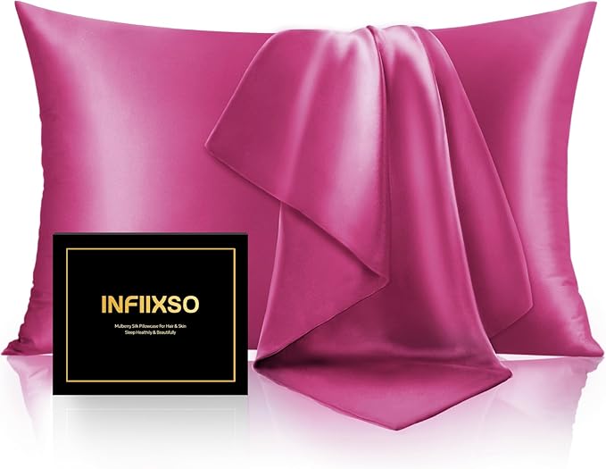 INFIIXSO Mulberry Silk Pillow Case King Size, Silk Pillowcase with Hidden Zipper 20"x36", Extraordinary Smooth and Soft Pillow Cases for Hair and Skin(Hot Pink, 1 Pack)
