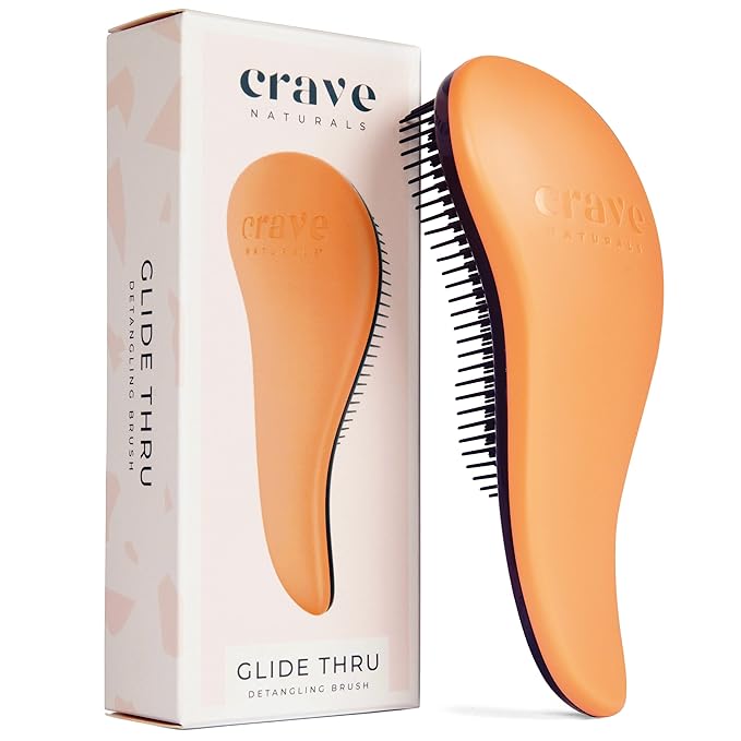 Crave Naturals Glide Thru Hair Brush - Detangler Brush for Curly, Straight, Wet or Dry Hair - Gentle Detangling Brusheses for Adults, Kids, Toddlers - Hair Accessories for Women, 7.5"x3" - Coral