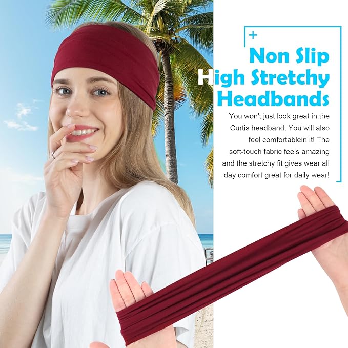 RITOPER Wide Headbands for Women Non Slip, Workout Yoga Running Womens Headband Boho Hair Bands for Women's Hair, Thick Sweat Head Bands Solid Head Wraps Bandana