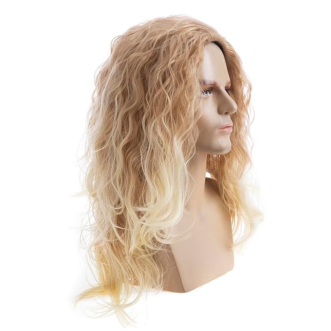 Baruisi Long Curly Wavy Blonde Wigs for Men Synthetic Natural Party Halloween Cosplay Hair Wig