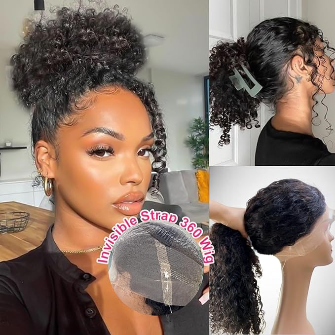 360 Glueless Wigs Human Hair 28 Inch Pre Plucked Hidden Strap Deep Wave Lace Front Human Hair Wigs With Drawstring 180 Density Wet and Wavy HD Full Lace Front Wigs Human Hair