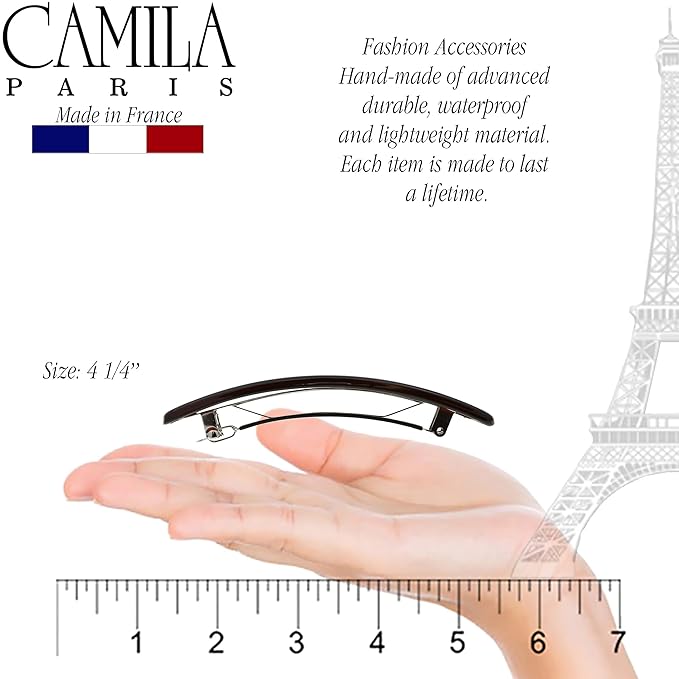 Camila Paris CP1475 French Hair Barrette Clip for Girls, Rubberized Automatic Clasp Strong Hold Grip Hair Clips for Women, No Slip and Durable Styling Girls Hair Accessories, Made in France