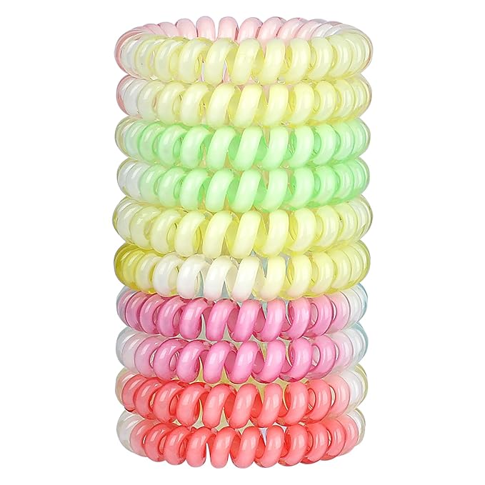 JessLab Spiral Hair Ties for Women, 10-Pack Traceless No-Damage Ponytail Holders, Coils Hair Bands for Girls, Assorted Colors