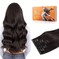 DOORES Clip-in Hair Extensions, Dark Brown 14 Inch 110g 7pcs, Real Human Hair Seamless Clip-ins with PU Weft Invisi Edge, Natural Straight Remy Hair