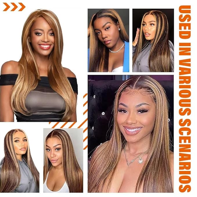 13x6 Ombre Lace Front Wigs Human Hair for Women 180 Density 4/27 Highlight Colored HD Transparent 26 Inch Straight Lace Front Wig Human Hair Pre Plucked Glueless Lace Frontal Wigs
