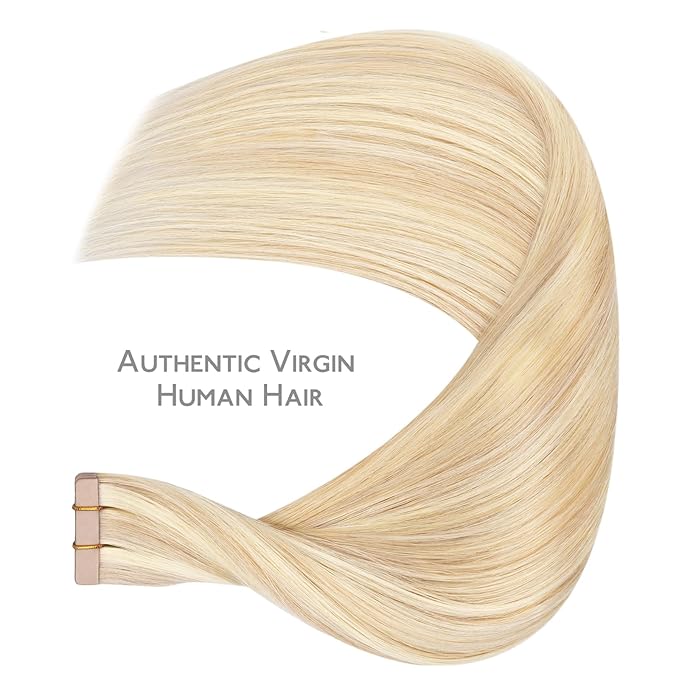 WENNALIFE Tape in Hair Extensions Human Hair Balayage Light Wheat Platinum Blonde Tape in Extensions, 10pcs 20g 10 inch Remy Invisible Tape Ins Straight Colored Soft Real Human Hair Tape in Extensions
